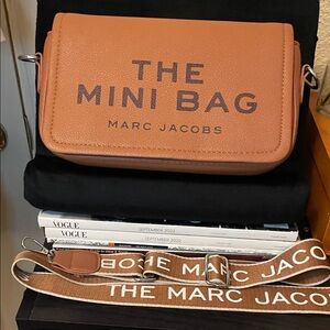 Tan Mini Bag with Logo Strap. Camel Color ***